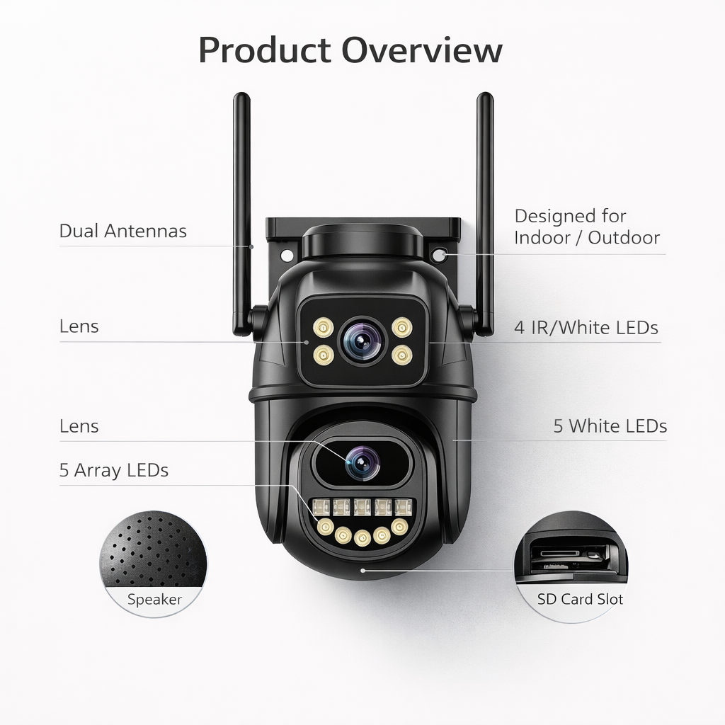 GlowDefend 360° Dual-Lens Smart Security Camera (Wireless, Night Vision)