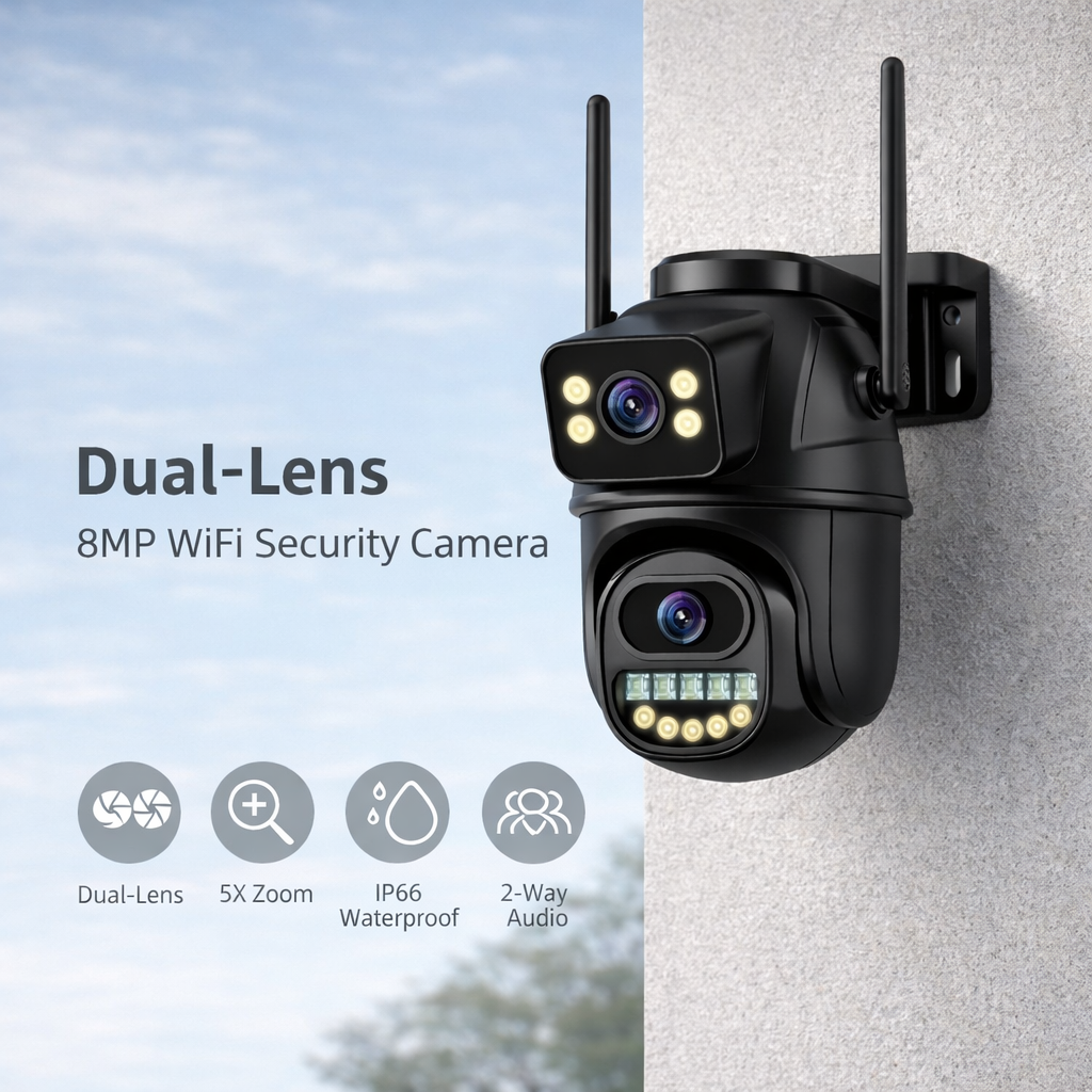 GlowDefend 360° Dual-Lens Smart Security Camera (Wireless, Night Vision)